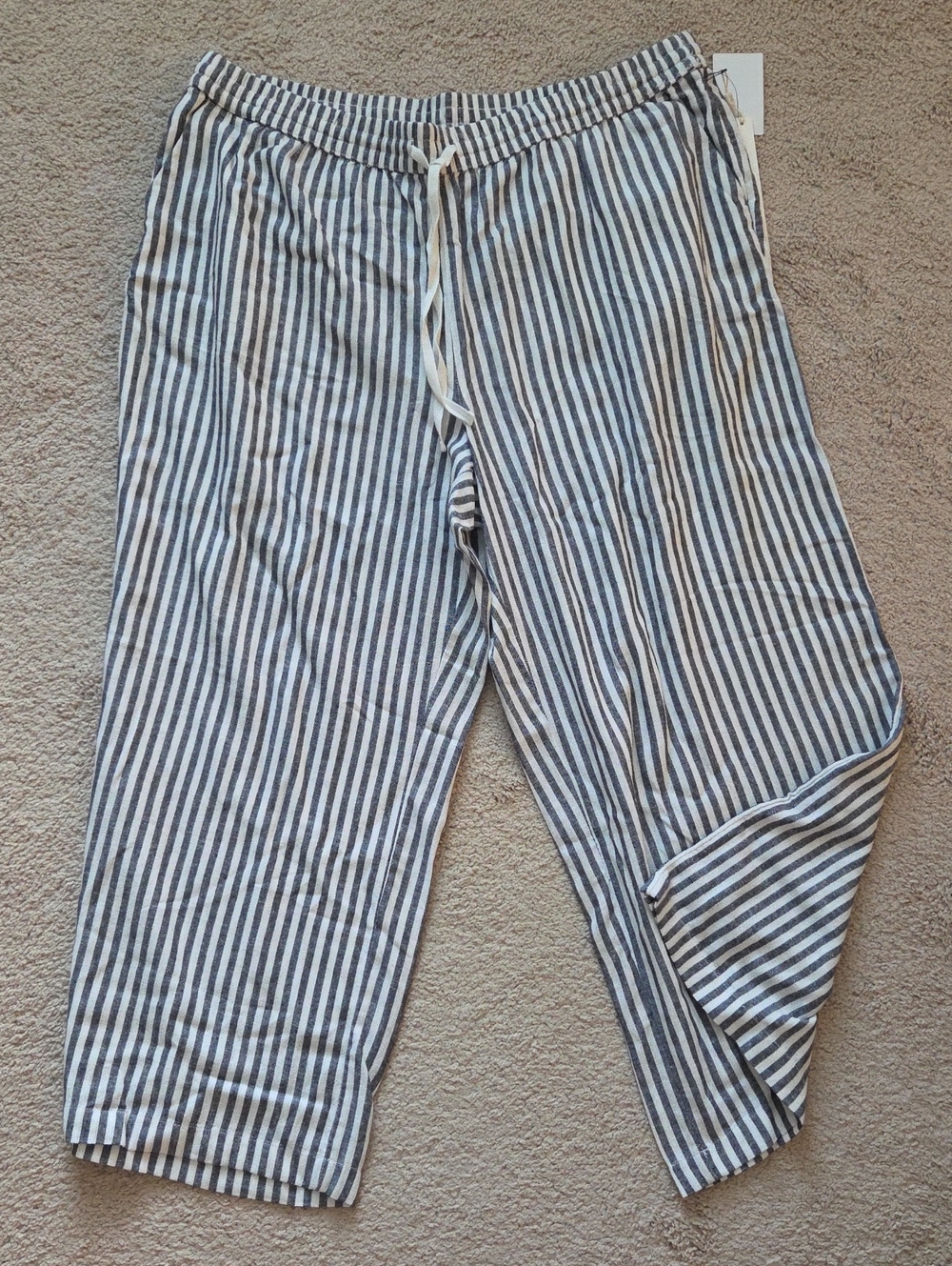 Caslon Navy and White Striped Cropped Drawstring Pants - Picture 1 of 6